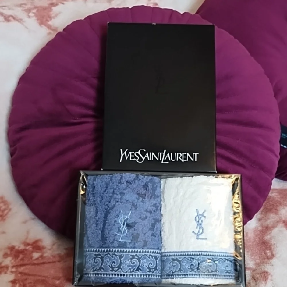 Yves Saint Laurent Blue and White Monogram Face Cloth Duo